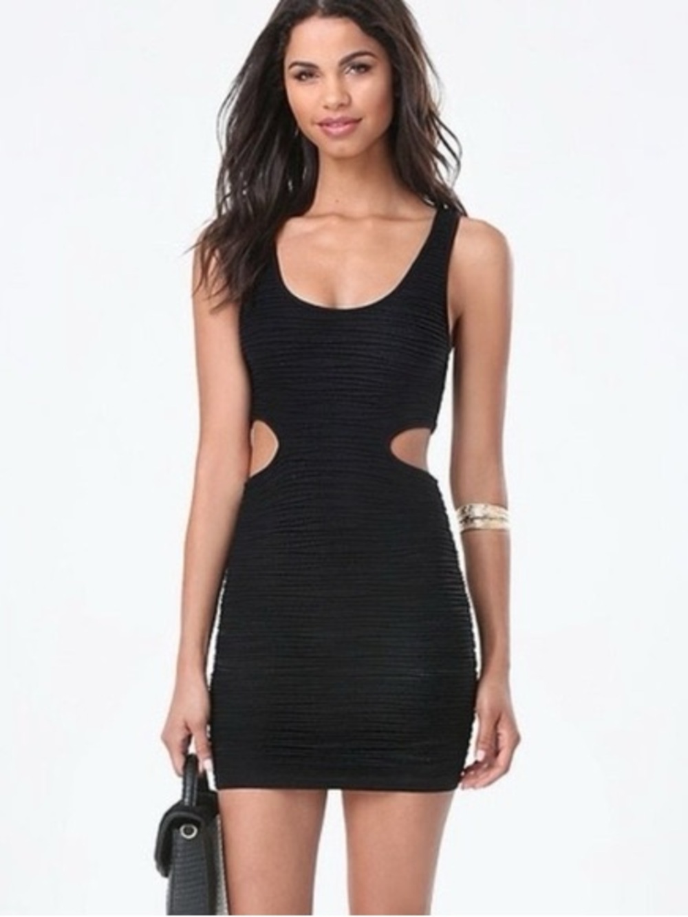 bebe Black Scoop Neck Cutout Bodycon Mini Dress Y2K Size S Small